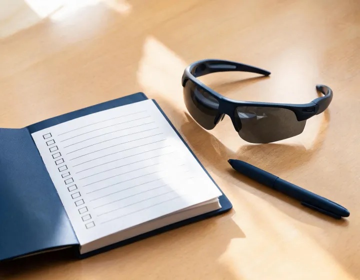 Independent procurement desk reviewing sports sunglasses briefs