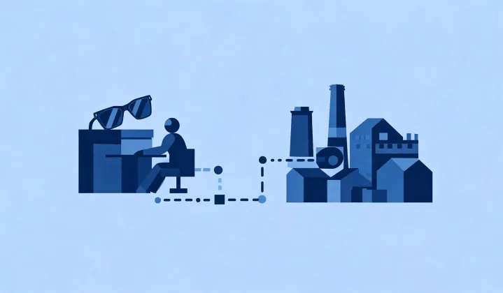 Illustration of a written sports sunglasses sourcing route, not a street map